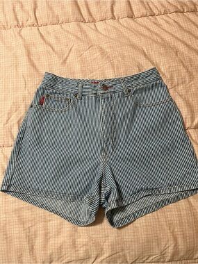 Striped High-Waist Women’s Shorts - Blue/White